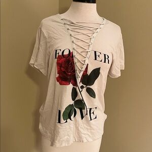 Express Cream Lace-Up Rose Graphic Tee